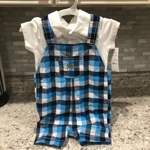 Brand new, boys 18 months overalls plaid